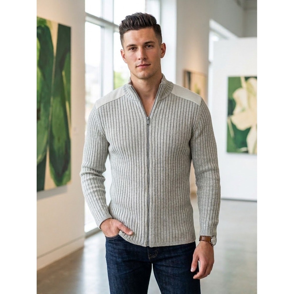 Calvin Klein Jeans Mens Tan Ribbed Full Zip Cotton Sweater MG30N07O Small - Picture 1 of 9